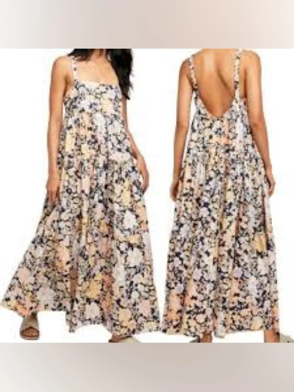Free People Floral Maxi Dress in Black, Orange, Pink